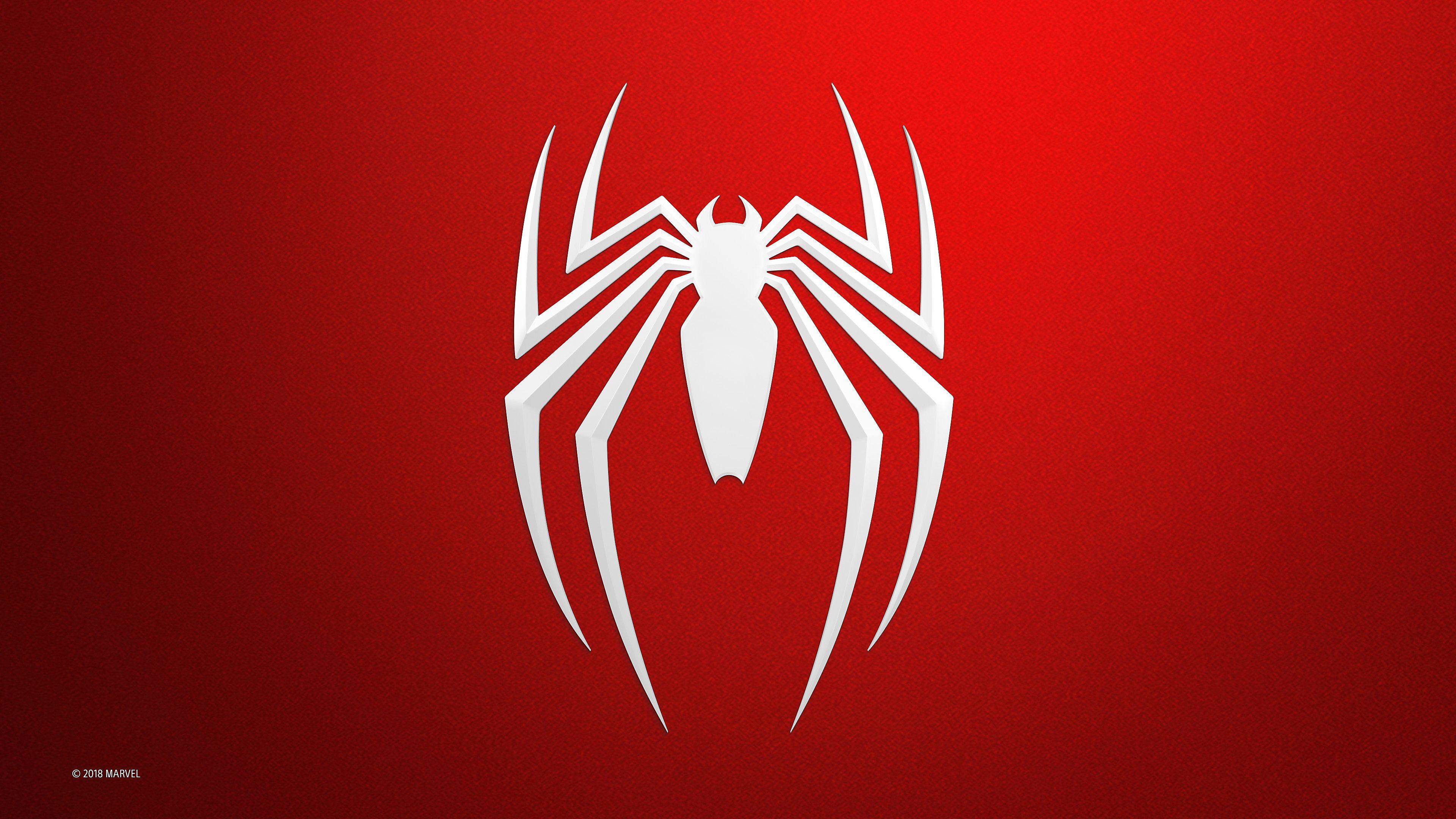 Logo branca do Homem-Aranha no fundo vermelho